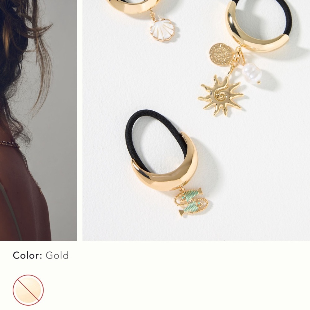 Anthropologie Gold Crescent Charm Hair Tie with Black Elastic